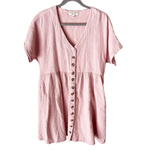 Madewell Dress Women's Medium Lightspun Button Front Mini Wisteria Dove ND175 - Picture 2 of 9